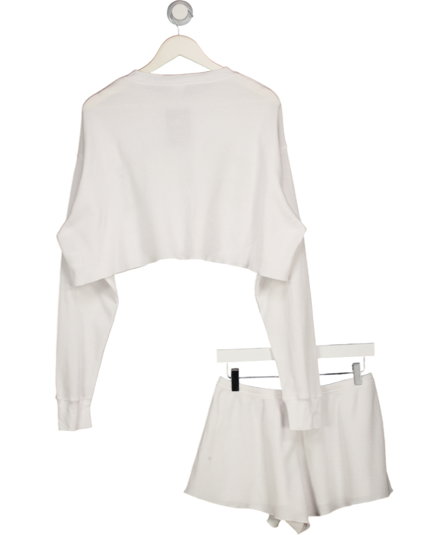 RU & ROCKA 2-piece White Waffle Top & Shorts Set UK S/M