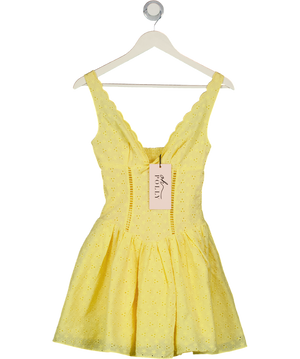 Oh Polly Sabina Broderie Anglaise Bow-detail A-line Mini Dress In Pastel Yellow UK 6