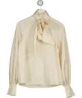 PRETTY LAVISH Cream Kesia Puff Sleeve Jacquard Bow Blouse UK 6