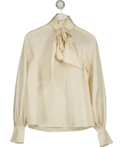 PRETTY LAVISH Cream Kesia Puff Sleeve Jacquard Bow Blouse UK 6