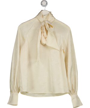 PRETTY LAVISH Cream Kesia Puff Sleeve Jacquard Bow Blouse UK 6