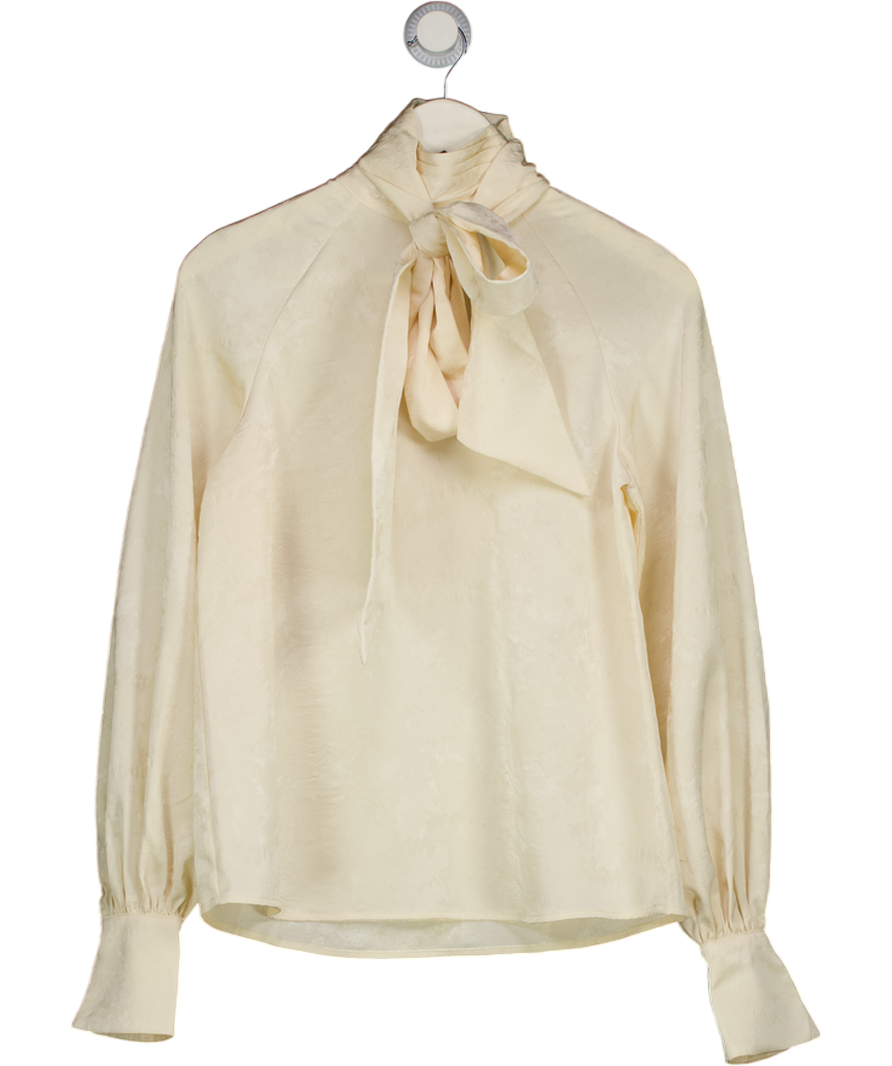 PRETTY LAVISH Cream Kesia Puff Sleeve Jacquard Bow Blouse UK 6