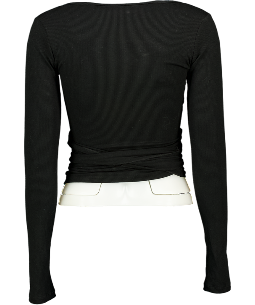 EXCECERE Black Rib Ballet Wrap Blouse UK S/M