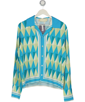 Sangiev Turquoise Blue Diamond Print Shirt UK S