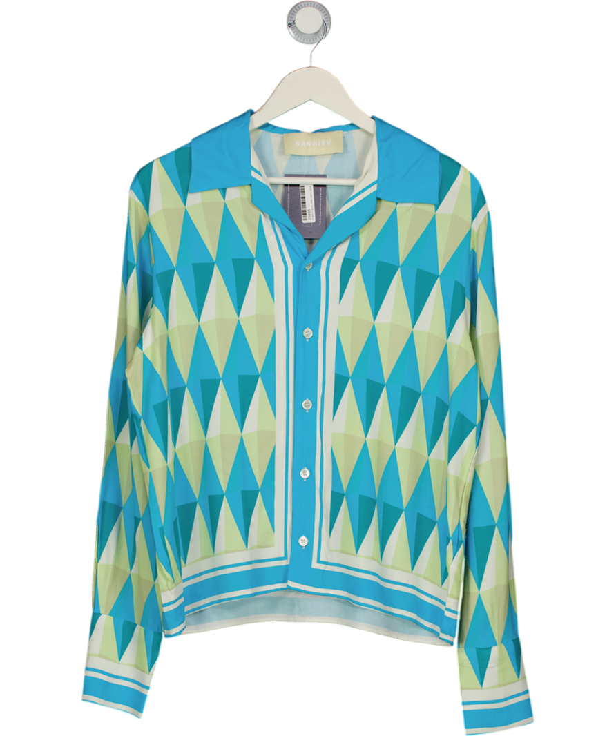 Sangiev Turquoise Blue Diamond Print Shirt UK S