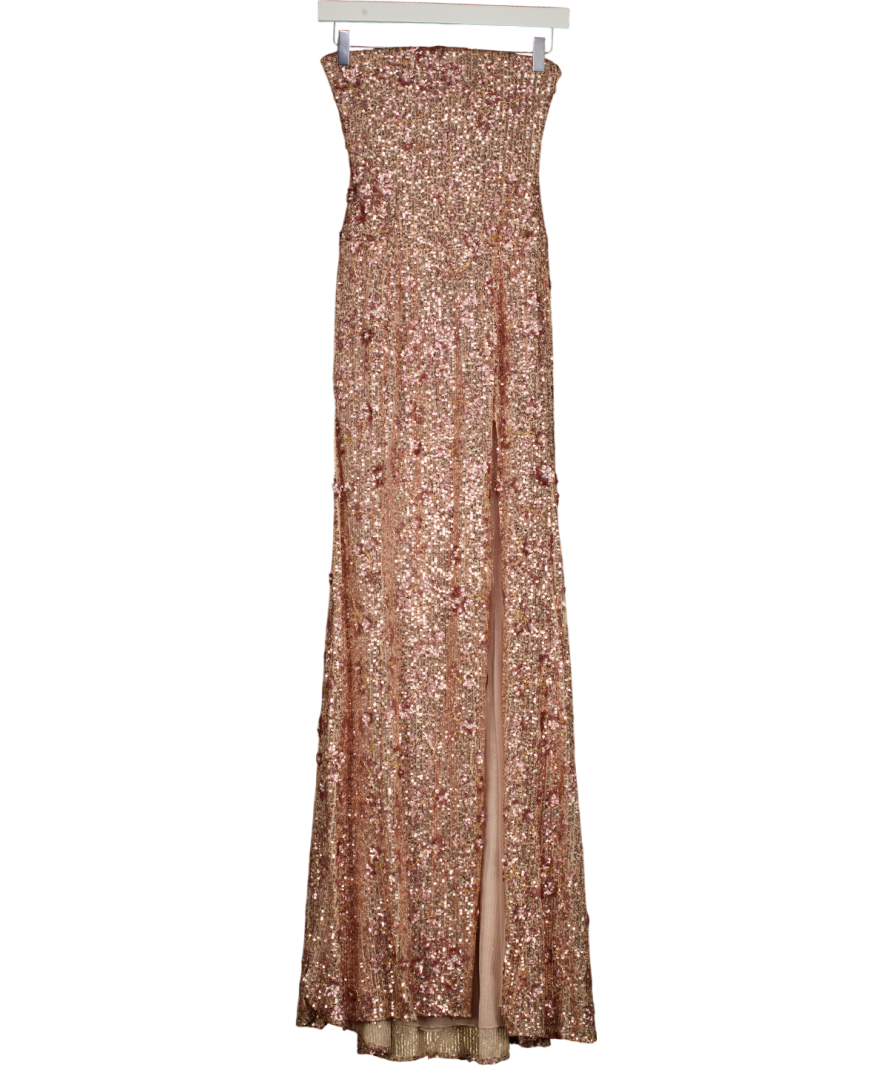 OH POLLY Metallic Solenna Embellished Bandeau-neck Strapless Gown In Rose Gold UK 6