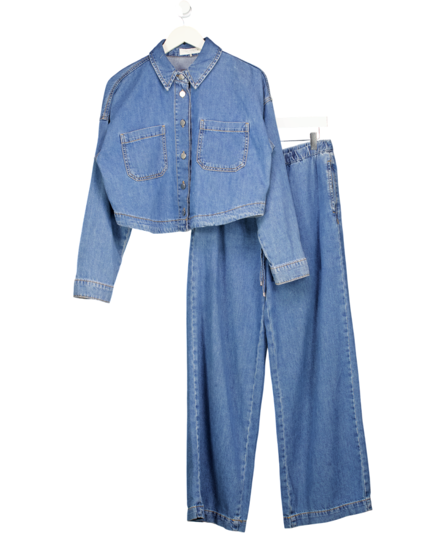 ZARA 2-piece Blue Denim Shirt Top And Drawstring Trousers Set UK M