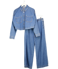 ZARA 2-piece Blue Denim Shirt Top And Drawstring Trousers Set UK M