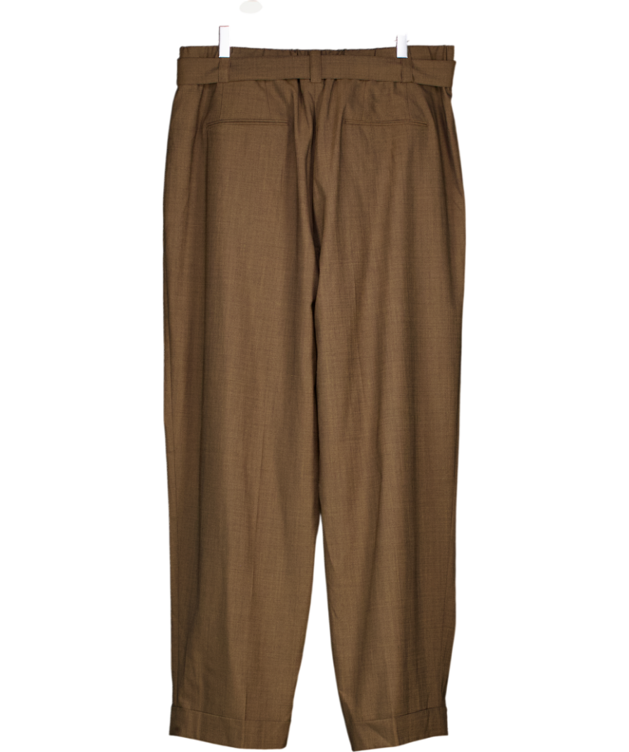 Lilysilk Brown Havana Silk-wool Barrel Leg Pants UK 20