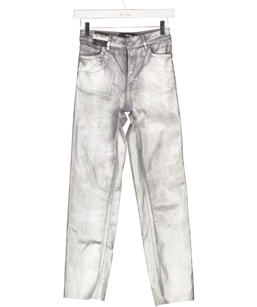 Own. Metallic Silver Straight Leg Jeans W26
