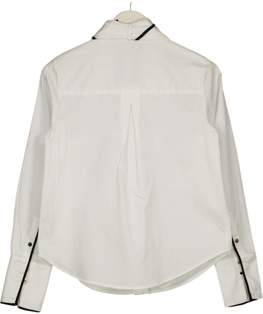 Karen Millen White Detachable Scarf With Contrast Detail Woven Shirt UK 6