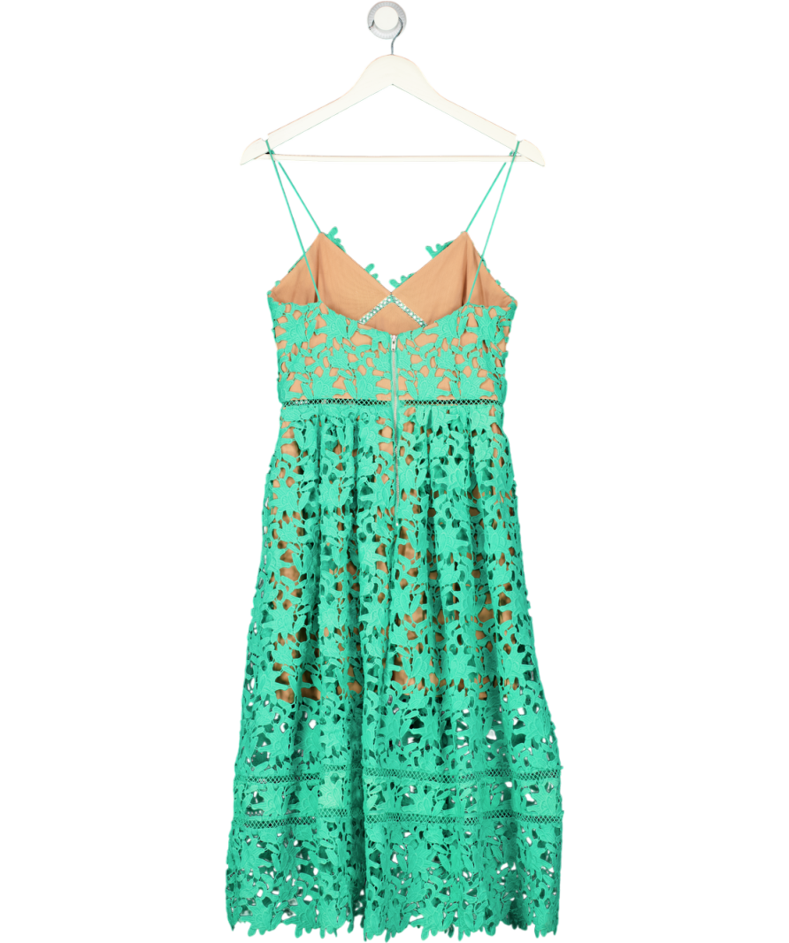 SELF PORTRAIT Green Azaelea Floral-embroidered Woven Midi Dress UK 10