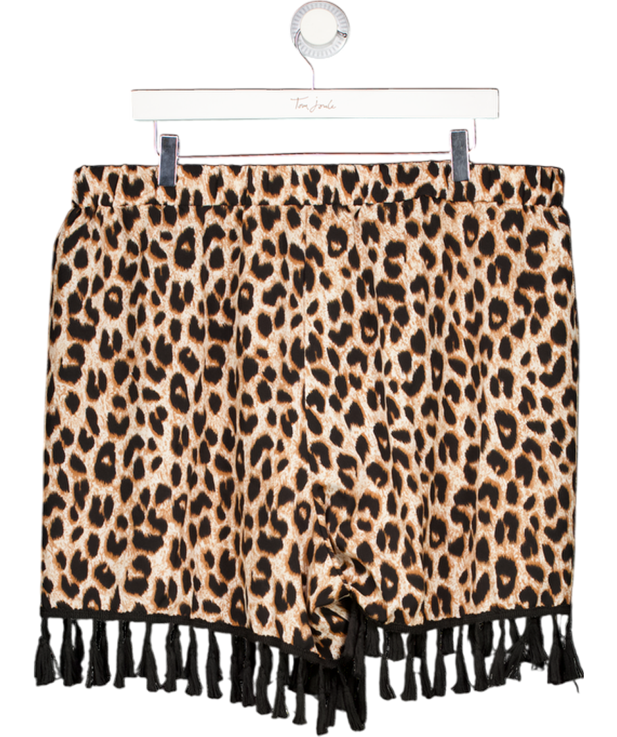 Brown Leopard Print Tassell Hem Shorts UK XXXL