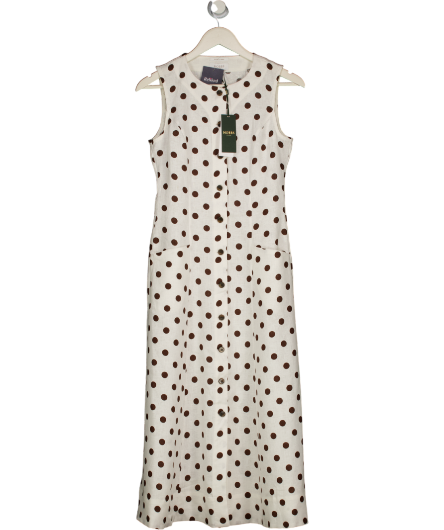 HOBBS Cream / Brown Carmen Linen Polka Dot Dress UK 8