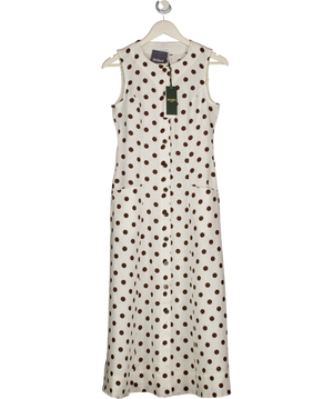 HOBBS Cream / Brown Carmen Linen Polka Dot Dress UK 8