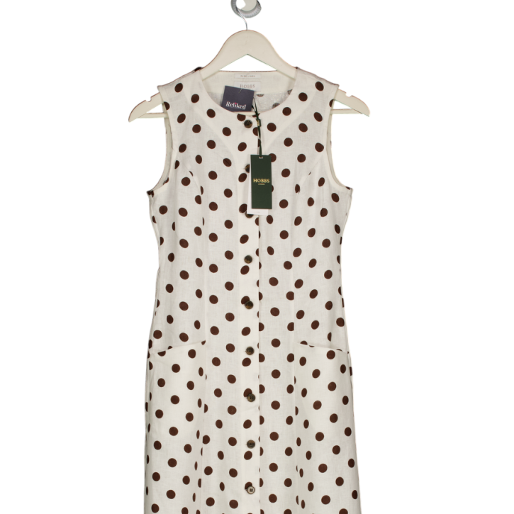 HOBBS Cream / Brown Carmen Linen Polka Dot Dress UK 8