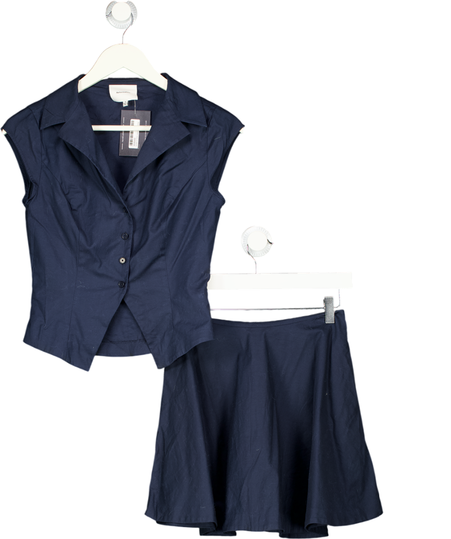 REFORMATION 2-piece  Navy Blue Organic Cotton Shirt & Mini Skirt Set Sz0 UK 4