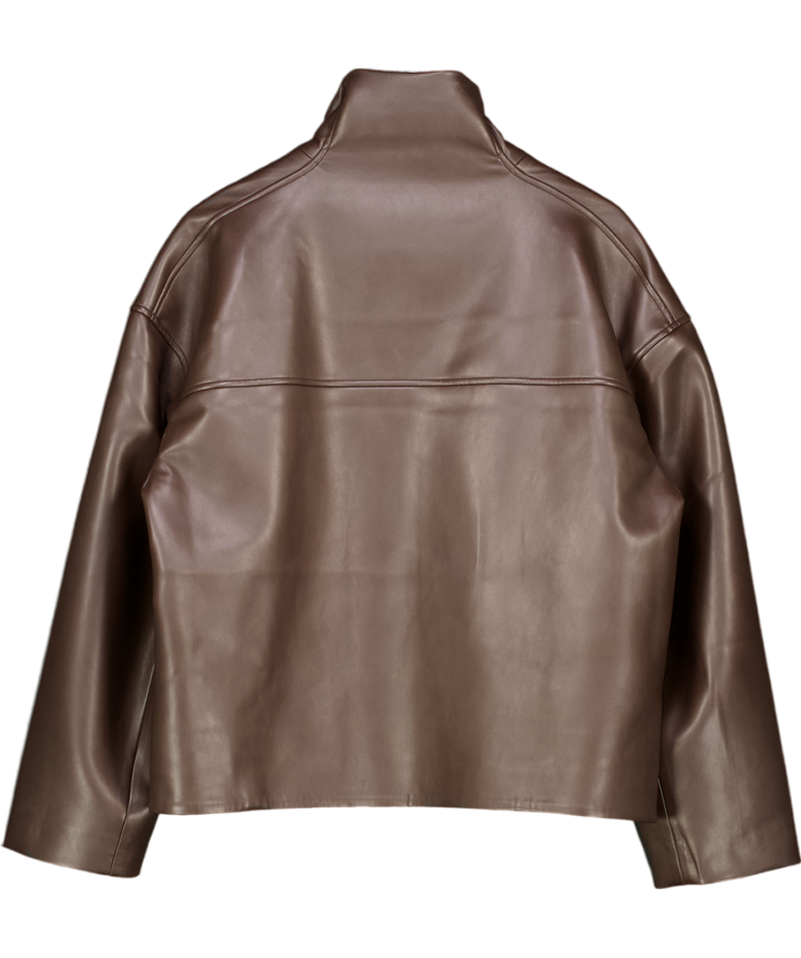 HENNE Chocolate Brown Butter Soft Faux Leather Funnel Neck Jacket UK 8