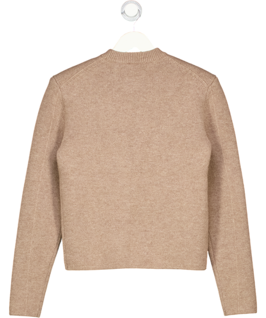 COS Beige Sculpted-shoulder Merino Wool Jumper UK S