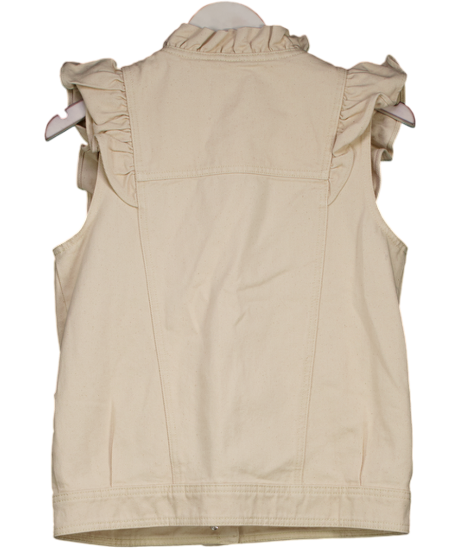 Sezane Cream Ecru Denim Faye Frill Detail Denim Gilet UK S