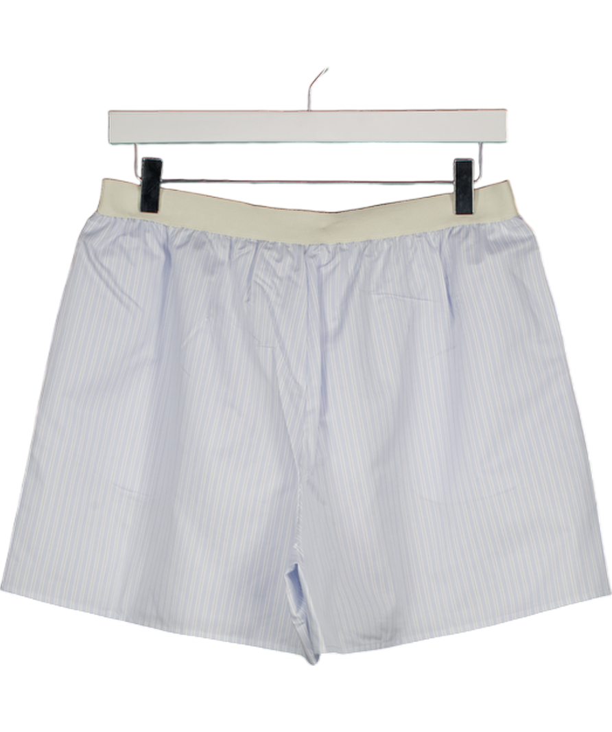MIU MIU Blue & White Striped Logo Waistband Shorts With Pockets Sz2 UK M