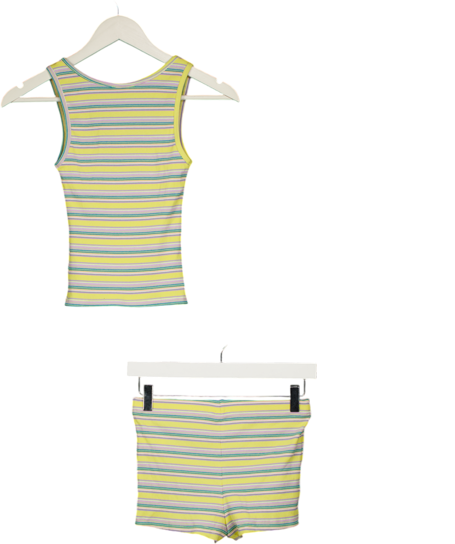 WHITE FOX Yellow 2-piece Escape Mode Tank Top And Shorts Set Lemon Candy Stripe UK XXS-XS
