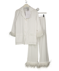 SLEEPER White Party Feather-trimmed Crepe De Chine Pyjama Set UK XS