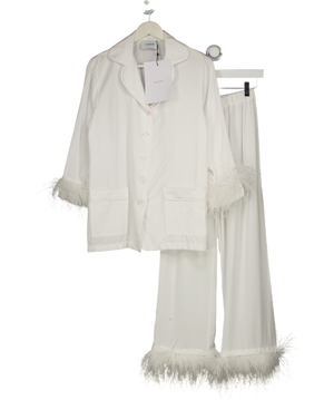 SLEEPER White Party Feather-trimmed Crepe De Chine Pyjama Set UK XS
