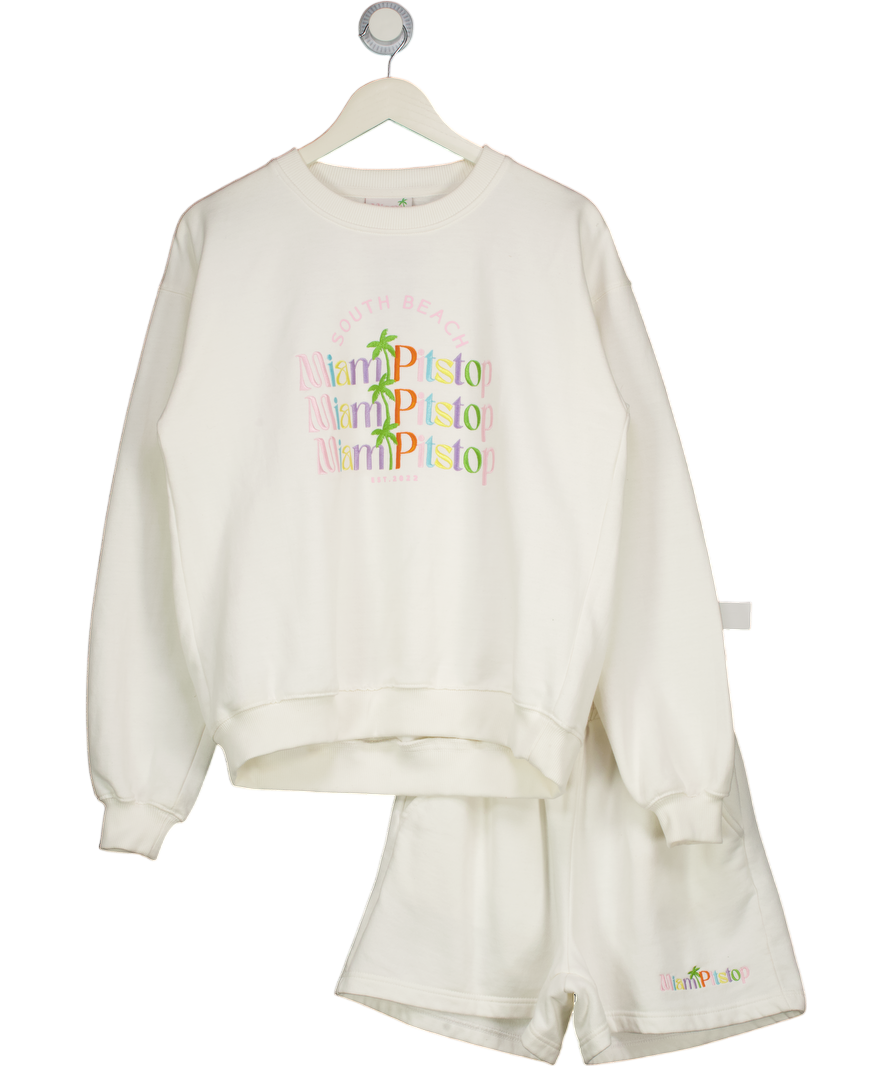 MIAMI PITSTOP 2-piece White Sweatshirt And Shorts Set UK M/L