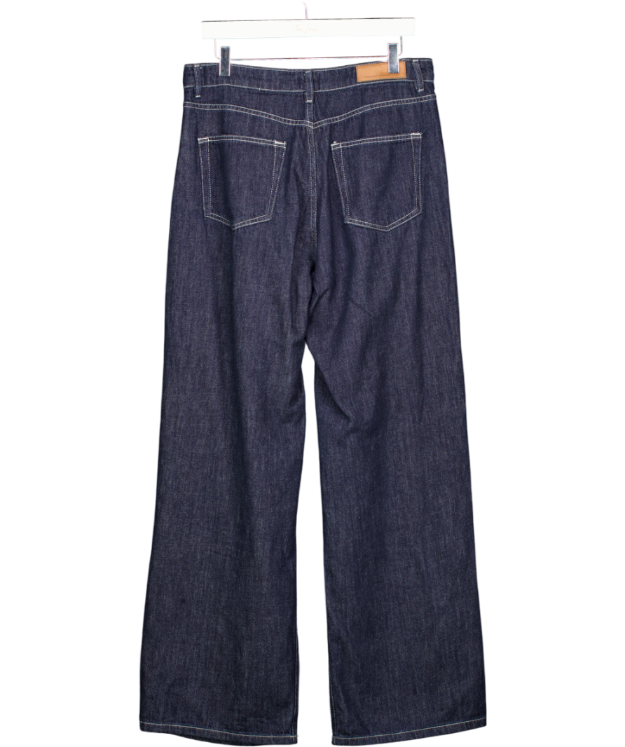 French Connection Dark Blue Pleated Wide Leg Jeans UK 12