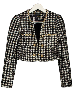NADINE MERABI Black / Ivory Tweed Remy Check Jacket UK 8