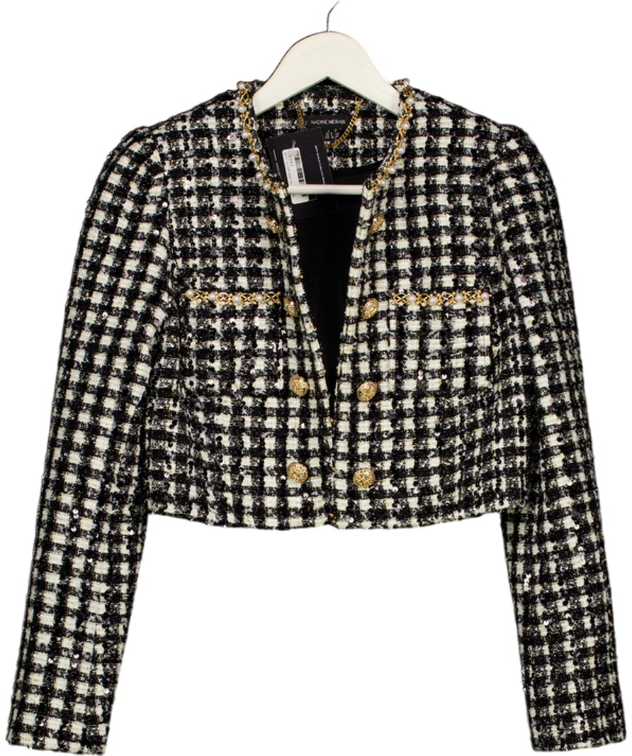 NADINE MERABI Black / Ivory Tweed Remy Check Jacket UK 8