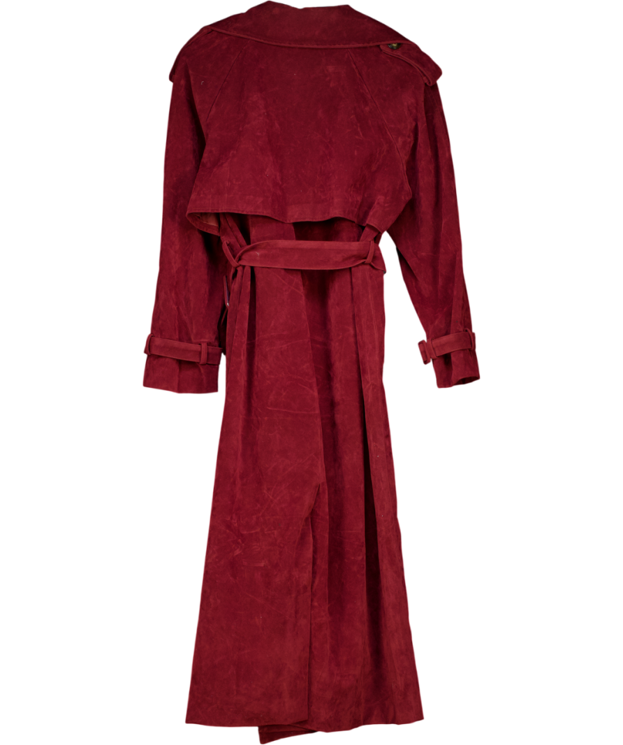 Commense Red Belted Double-breasted Suede Effect Long Trench Coat UK S