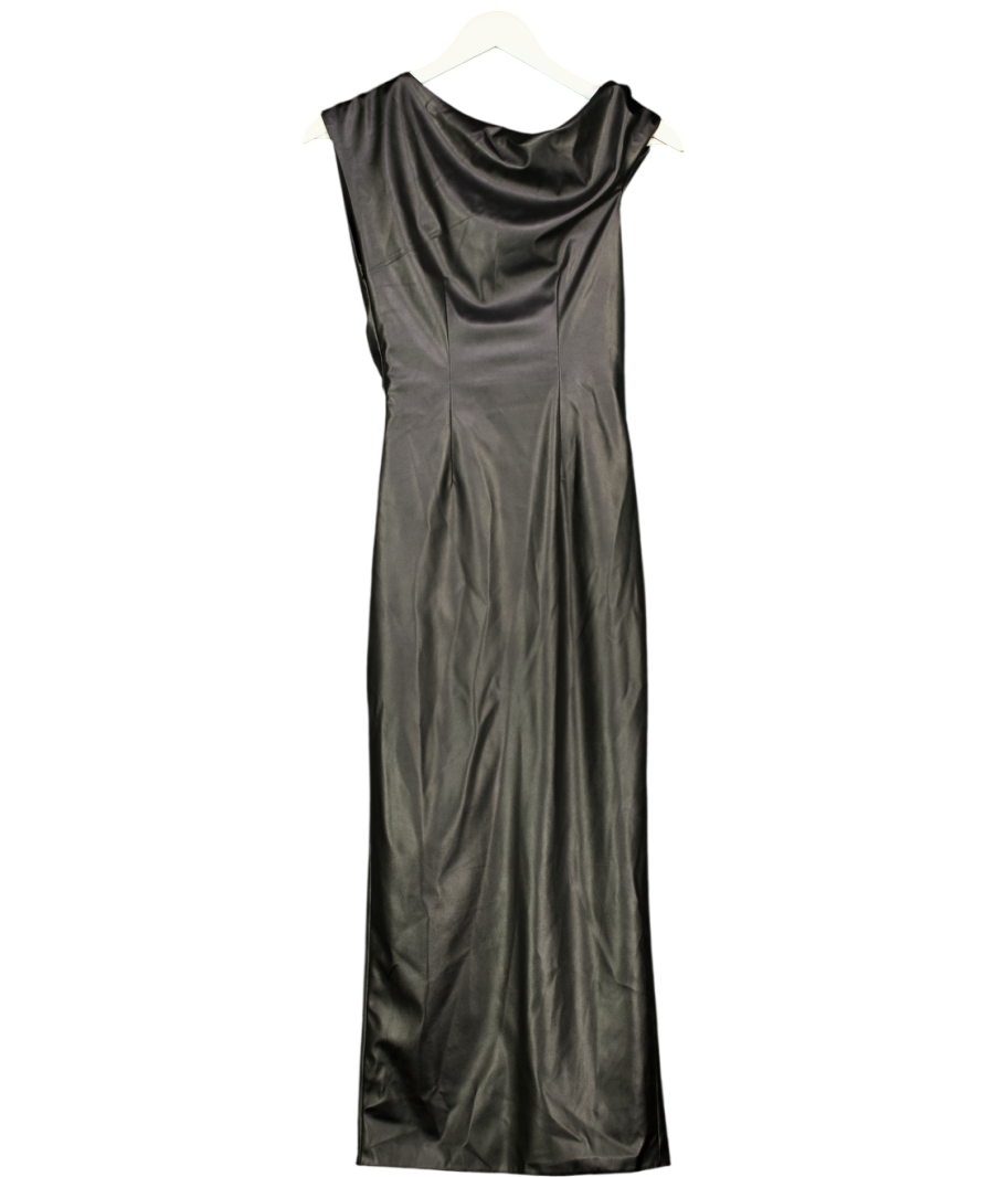 RIVER ISLAND Black Faux Leather Drape Midi Dress UK XS