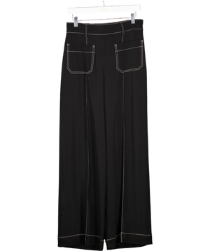 REISS Contrast Stitch Wide Leg Trousers In Black UK 8