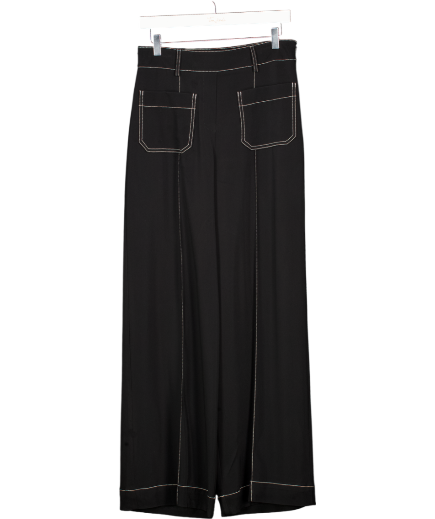 REISS Contrast Stitch Wide Leg Trousers In Black UK 8