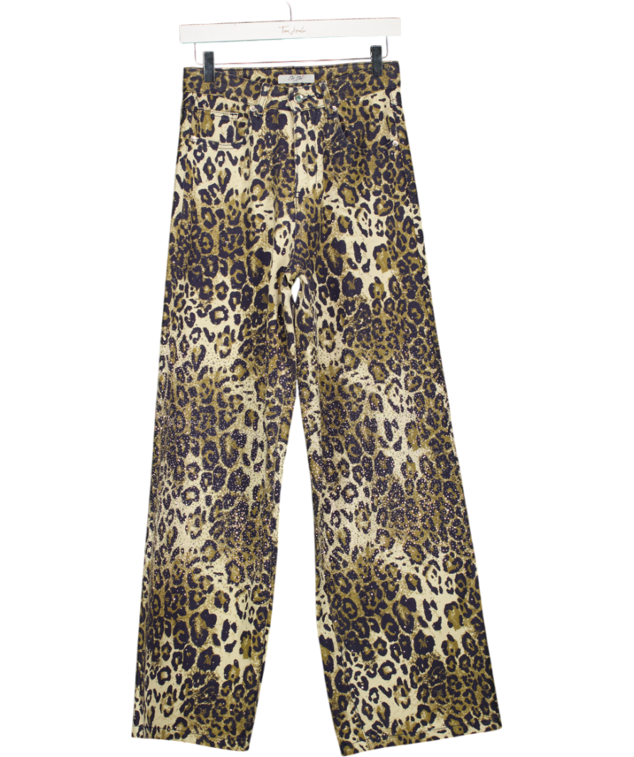 SEE SEE PARIS Brown Crystal Embellished Leopard Print Wide Leg Jeans UK 6