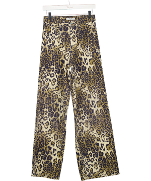 SEE SEE PARIS Brown Crystal Embellished Leopard Print Wide Leg Jeans UK 6