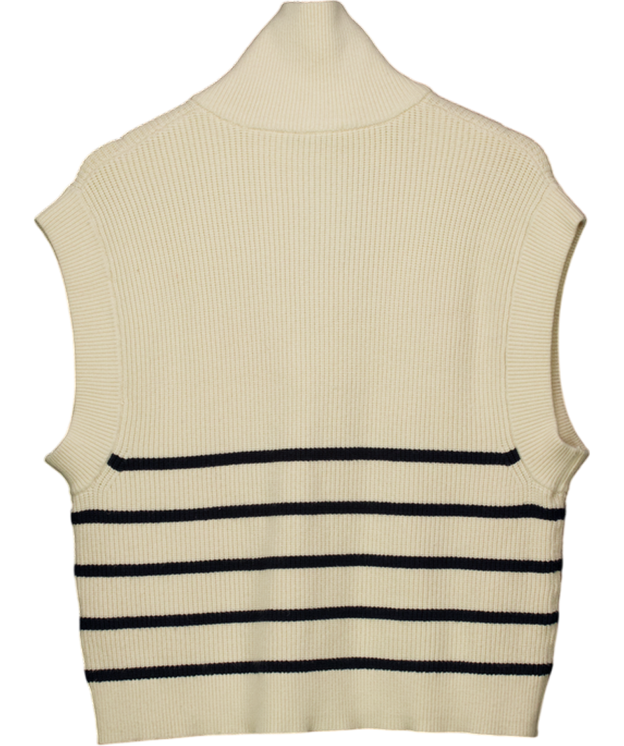 ZARA Cream / Navy Blue Striped Zip Knit UK M