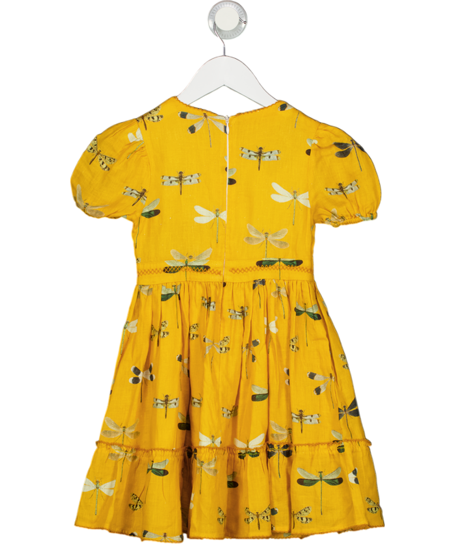 AGUA BENDITA Yellow Girls Linen Dragonfly Print Dress 3 Years