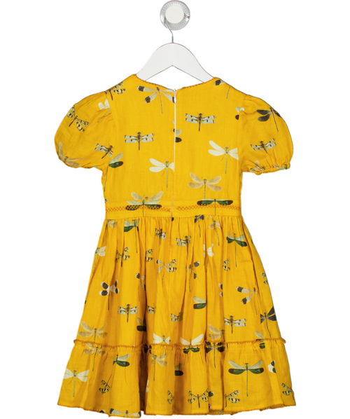 AGUA BENDITA Yellow Girls Linen Dragonfly Print Dress 3 Years