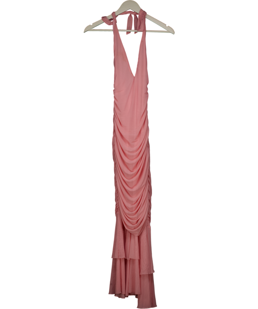 White Fox Pink Halterneck Mesh Ruched Maxi Dress UK S