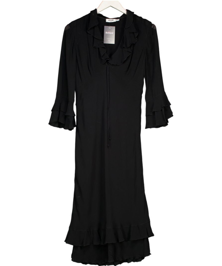 MOSCHINO JEANS Black Chiffon Frill Detail Midi Dress UK 16