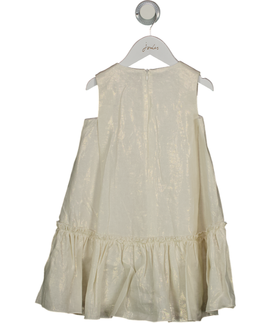Il Gufo Cream Metallic Linen Ruffle Hem Dress 4 Years