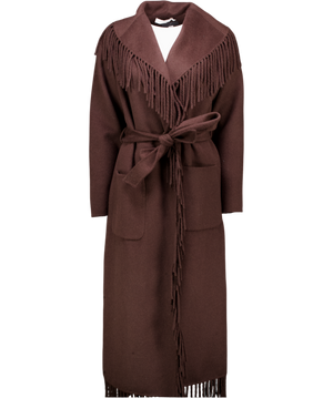 JONATHON SIMKHAI Brown Carrie Fringed Wool-blend Coat UK S
