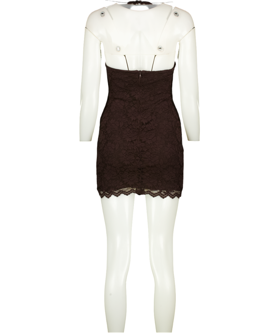 White Fox Brown Lace Mini Dress UK S