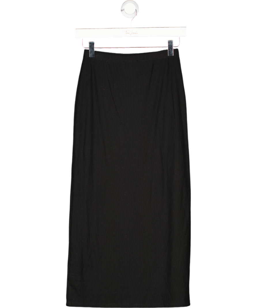 REFORMATION Black Ribbed Tencel Blend Maxi Skirt UK XS