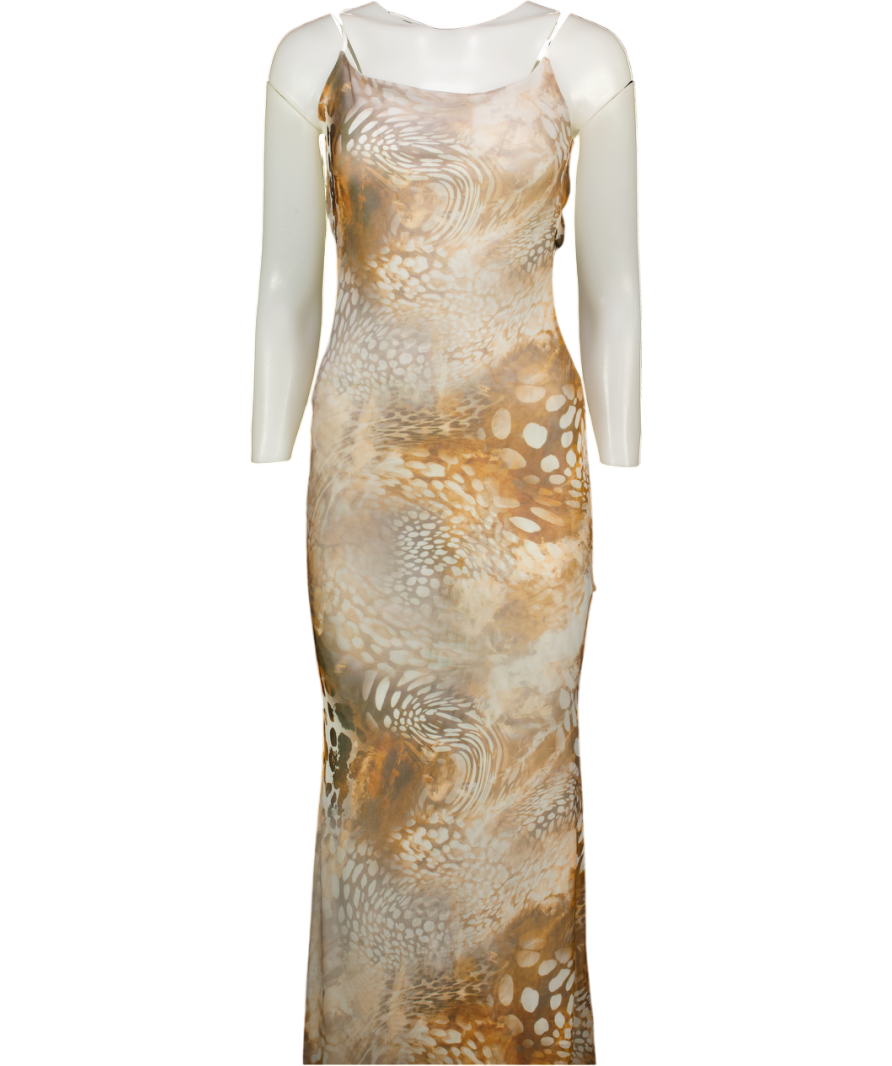 GRACE JACOB Beige Sahara Mesh Maxi Dress UK XS