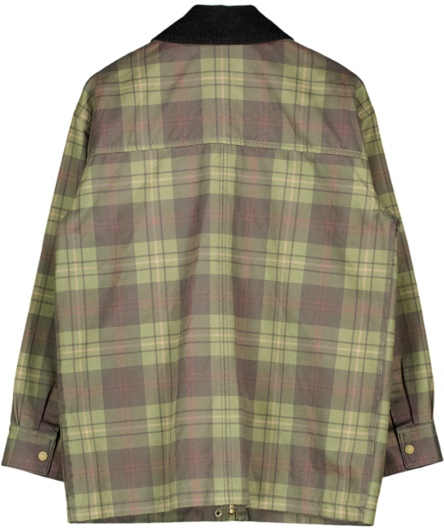 ABERCROMBIE & FITCH Green Plaid Mid-length Waxed Barn Jacket UK M