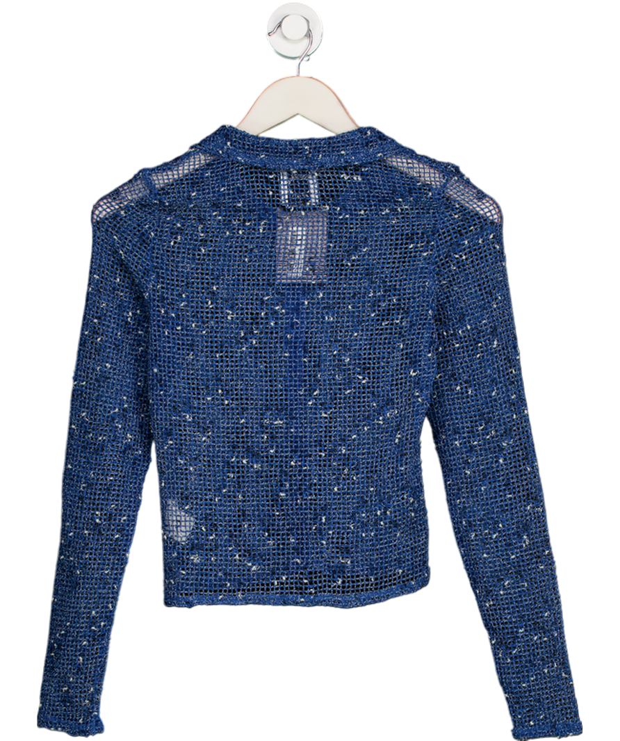 WITH JEANS Blue Open Knit Shirt Top UK XS